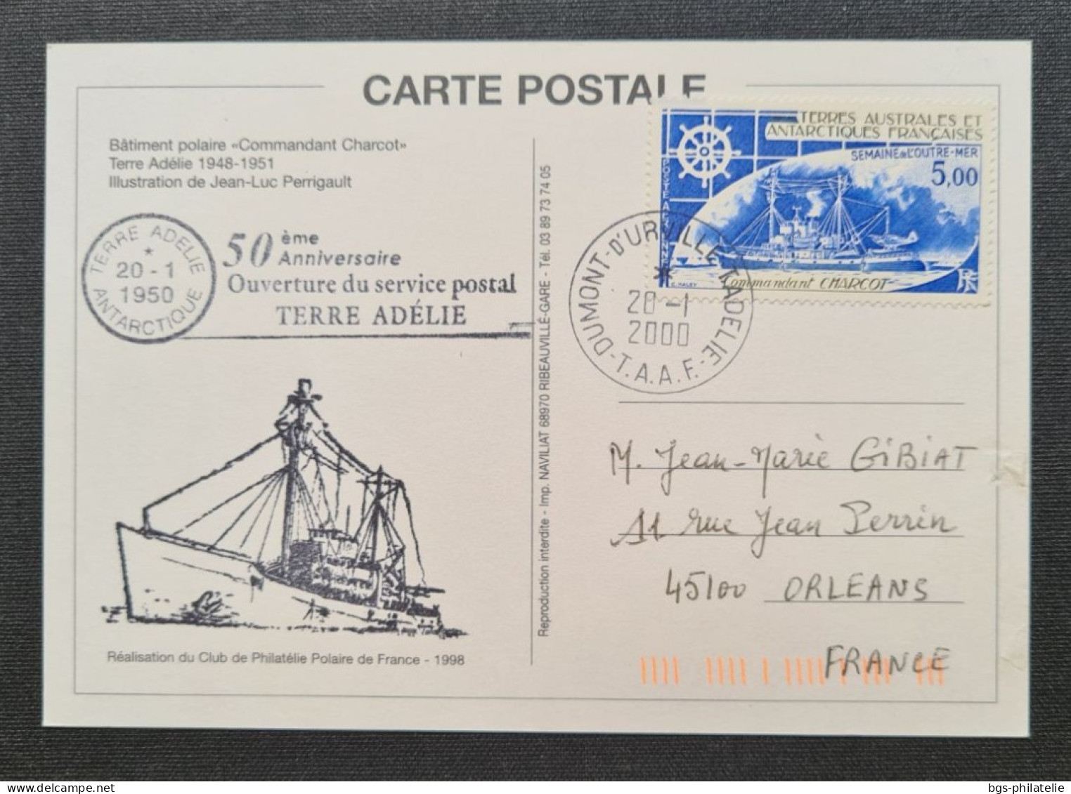 TAAF,  Timbre Numéro PA 72 Oblitéré De Terre Adélie Le 20/1/2000. - Storia Postale