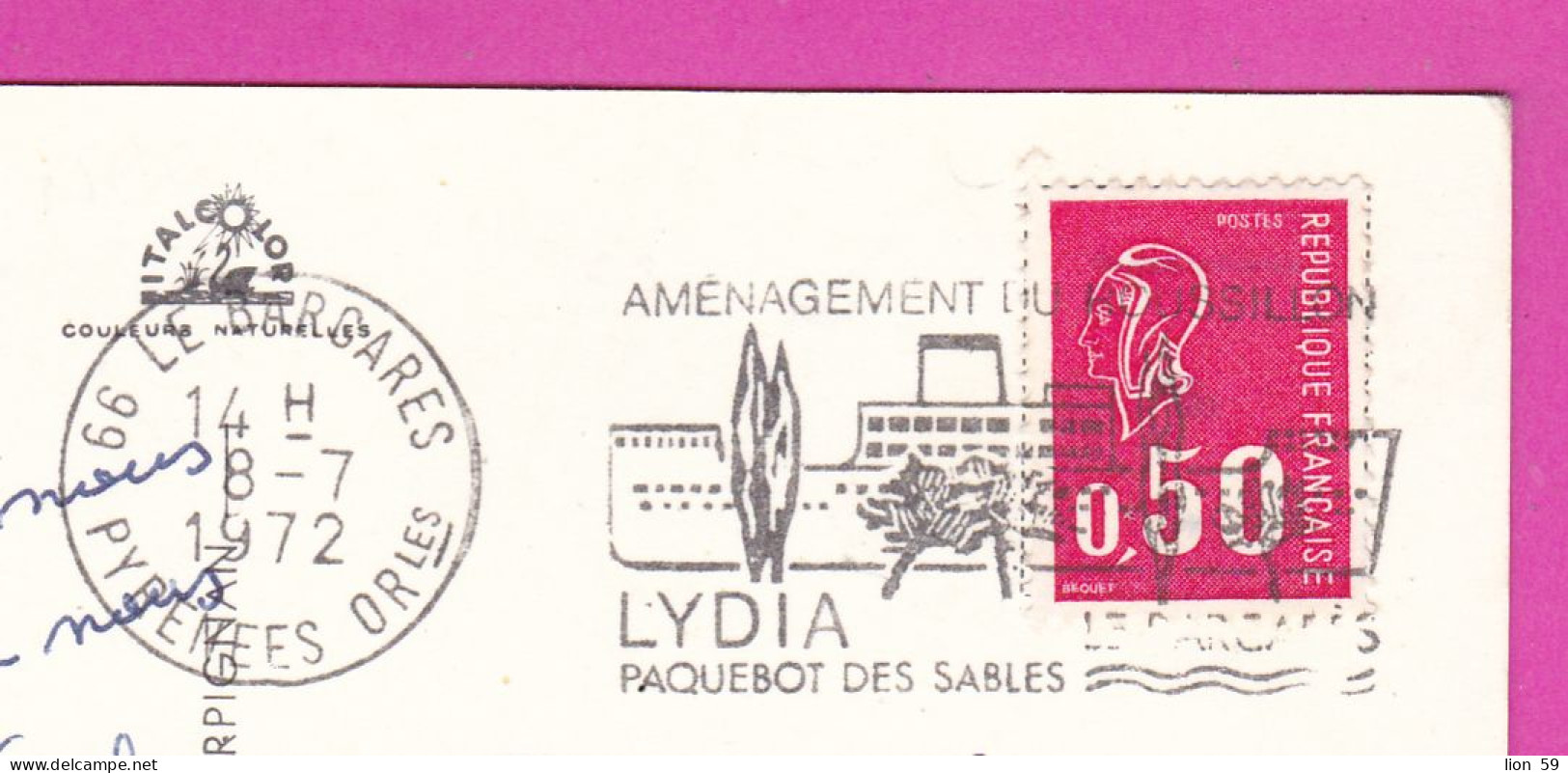 294147 / France - La Côte Vermeille PC 1972 USED - 0.50 Fr. Marianne De Béquet Flamme "Amenagement Du Roussillon , Lydia - 1971-1976 Marianne Of Béquet