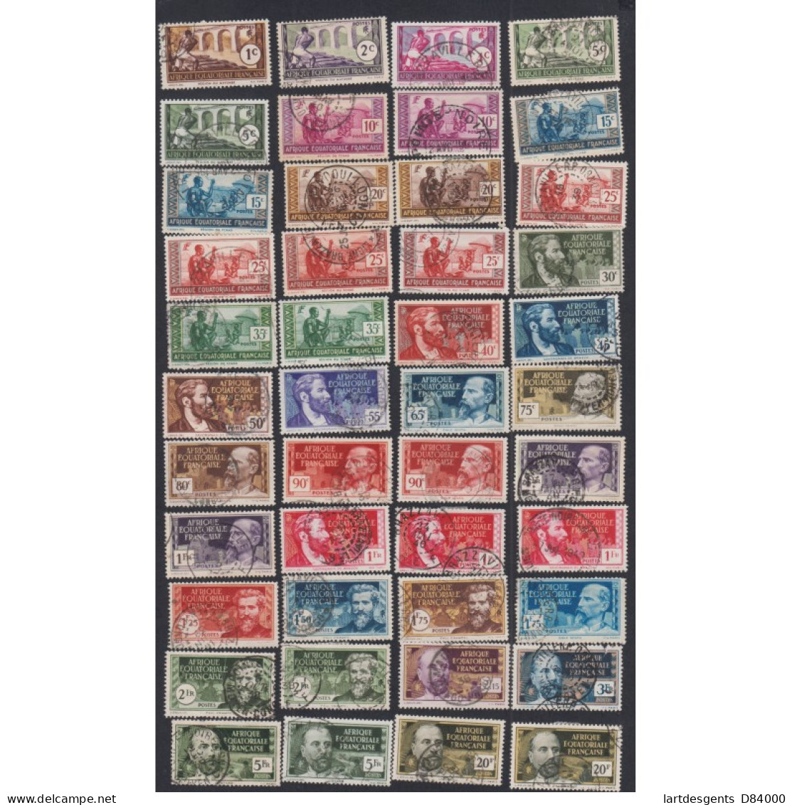 44 Timbres Colonies AEF N°33 à N°62 Sauf N°61 Oblitérations Cote 74 € Lartdesgents - Brieven En Documenten