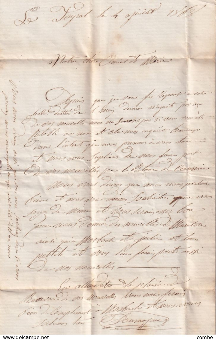 LETTRE. 10 JUIL 68. N° 29. MONTBAZENS. AVEYRON. GC 2433 . ORIGINE RURALE OR = LE TAYRAL POUR TOULOUSE - 1849-1876: Classic Period