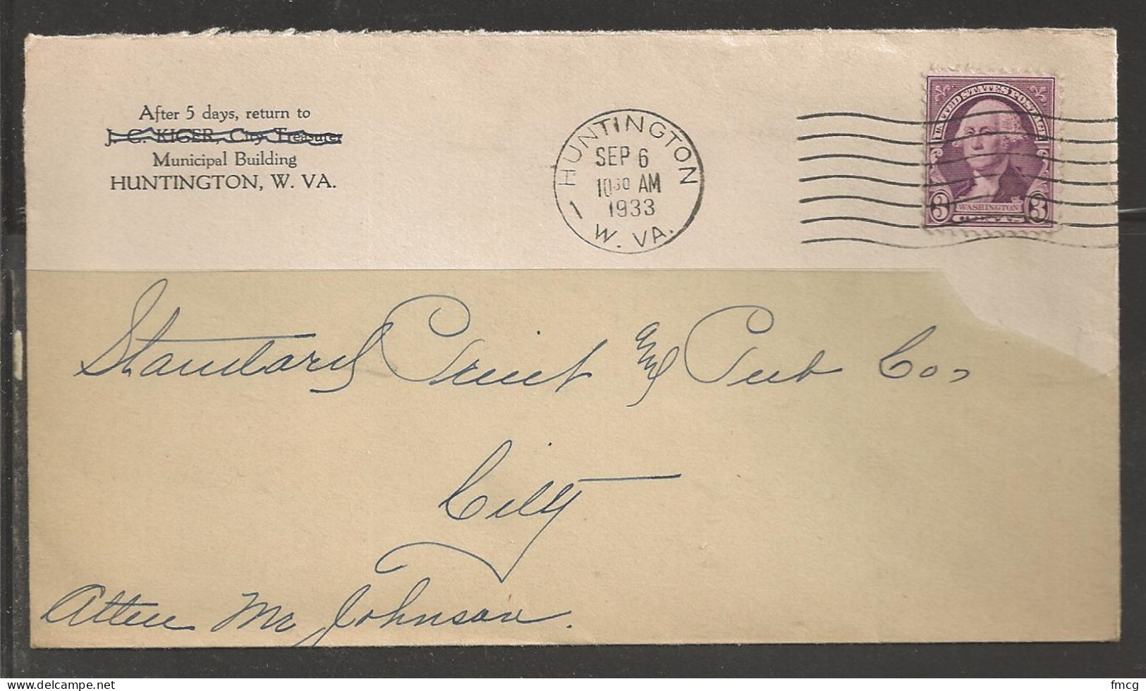 1933 Huntington West Virginia, City Government Corner Card - Cartas & Documentos
