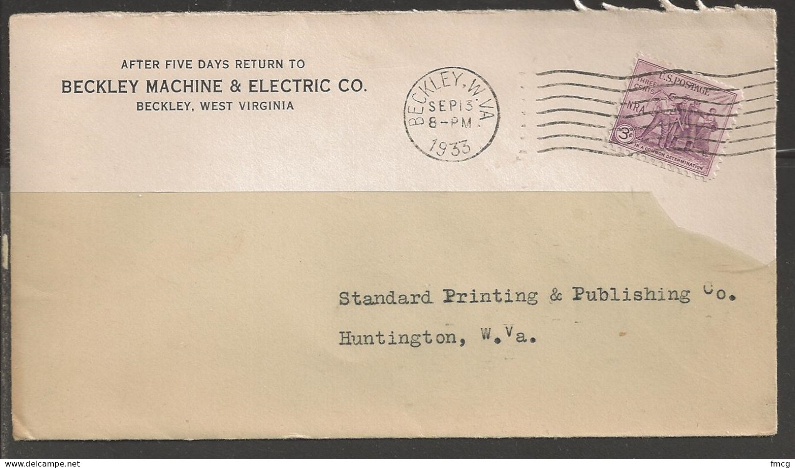 1933 Beckley, West Virginia, Electric Co. Corner Card - Lettres & Documents