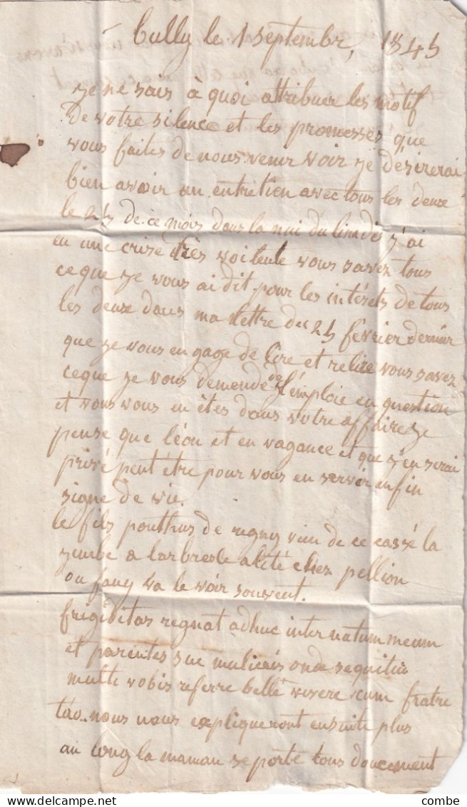 LETTRE. 3 SEPT 45. TARARE. RHONE . BOITE RURALE M = TULY POUR ST PAUL - 1801-1848: Voorlopers XIX