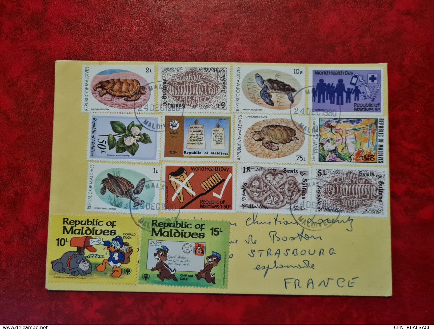 LETTRE  MALE 1980 MALDIVES DONALD DUCK CHIP AND DALE TORTUES GOOFY ETC - Maldiven (1965-...)