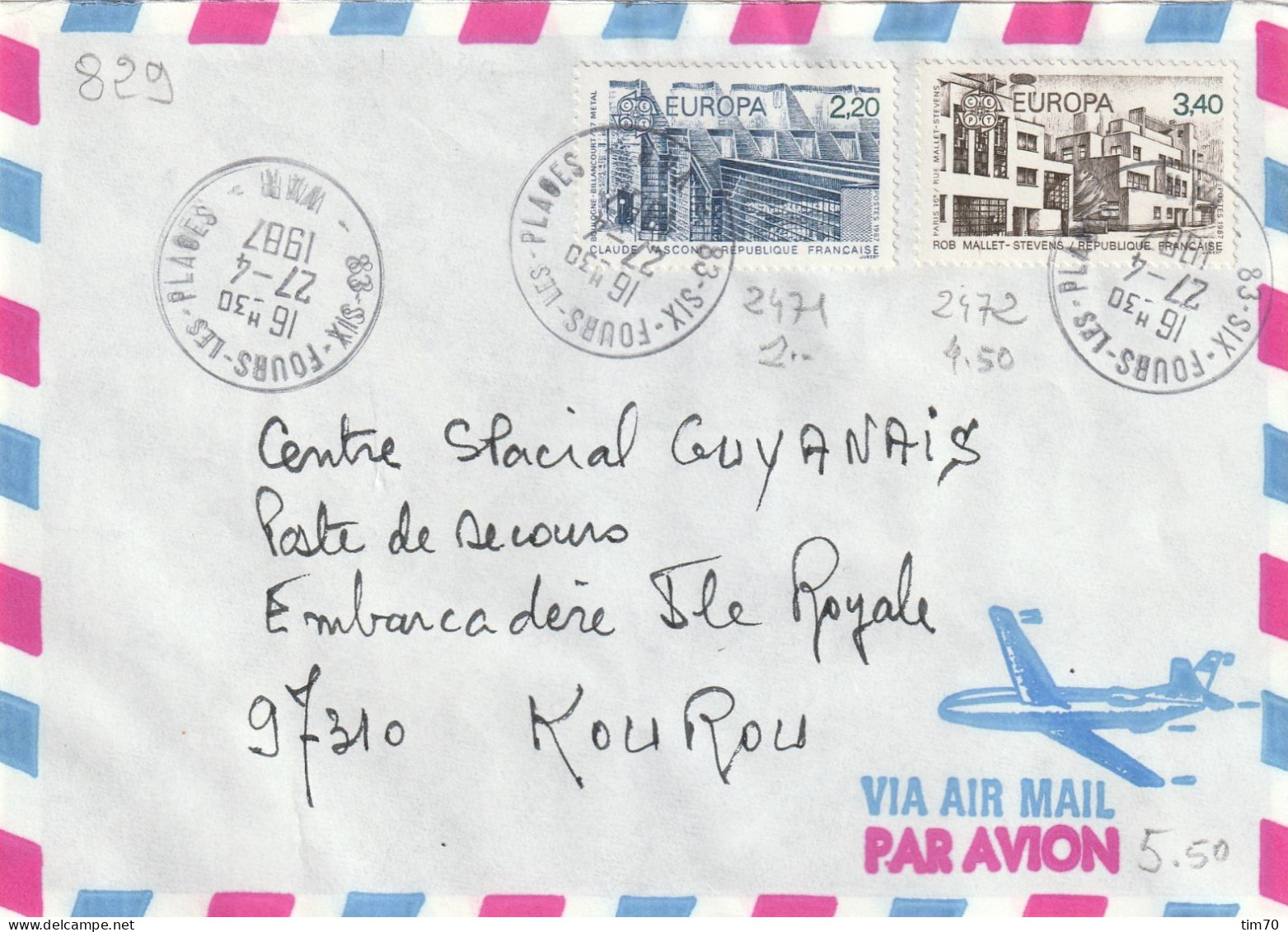 CAD 83  SIX FOURS LES PLAGES   / N° 2471 + N° 2472      POUR  973   KOUROU - Manual Postmarks