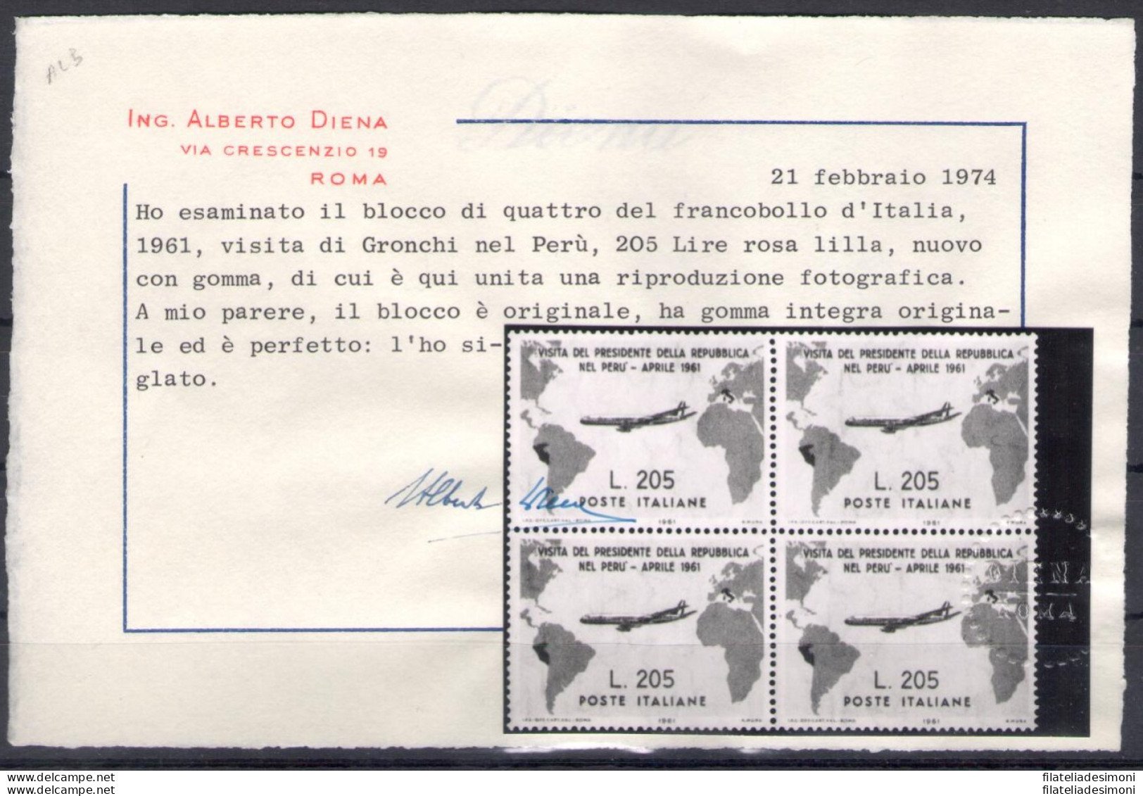 1961 Italia - 205 Lire Rosa - Gronchi Rosa - Blocco Di Quattro - MNH** - 1961-70:  Nuovi