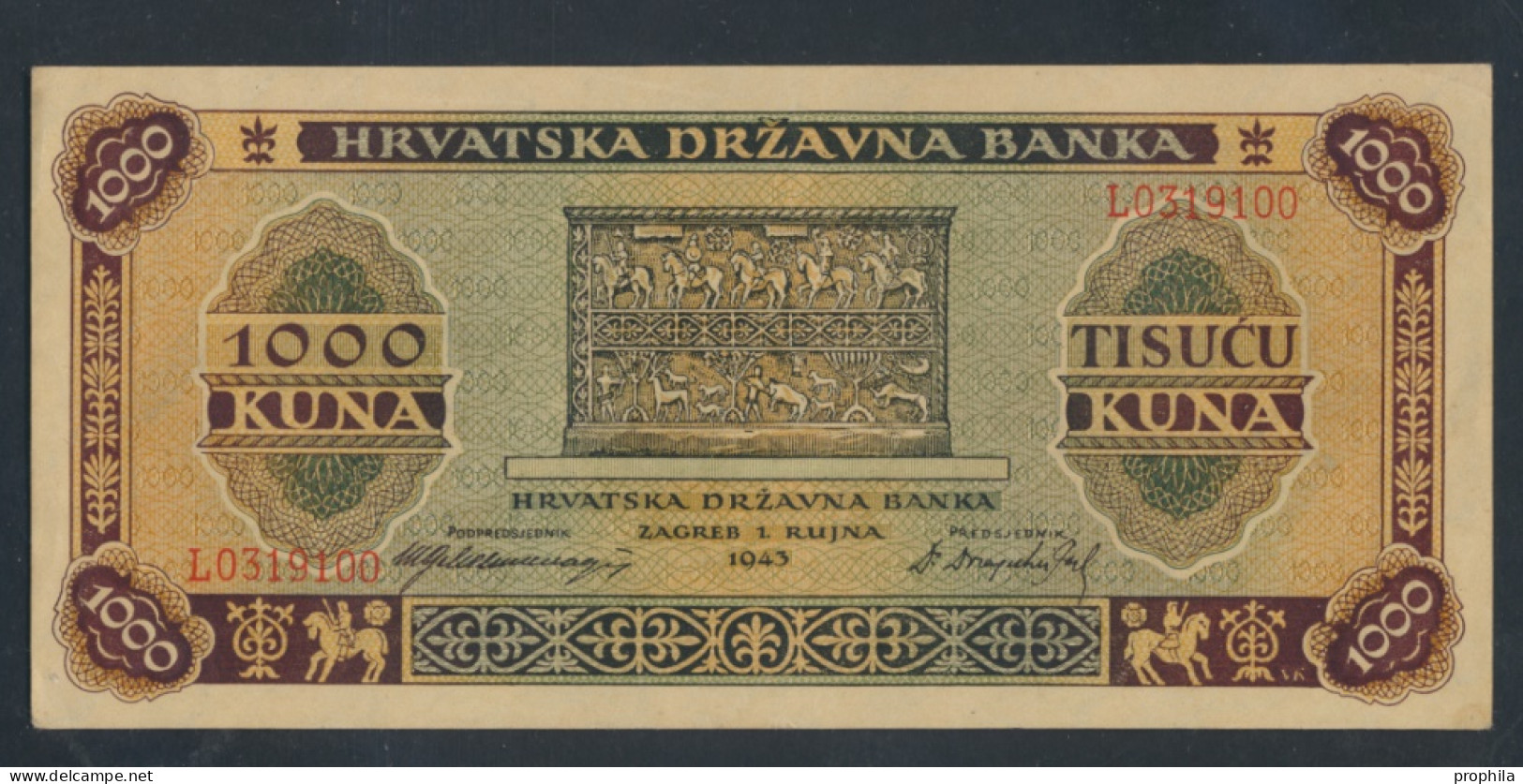 Kroatien Pick-Nr: 12a Leicht Gebraucht (II) 1943 1.000 Kuna (9855745 - Croazia