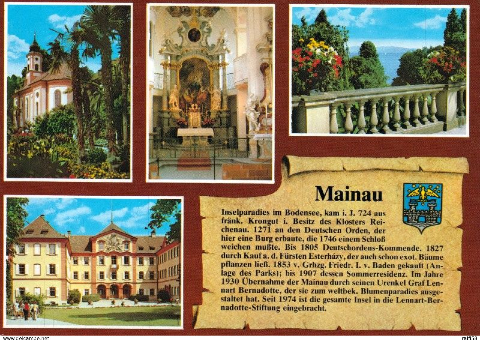 2 AK Germany / Baden-Württemberg * 2 Chronikkarten Der Insel Mainau Im Bodensee Mit Wappen, Schloß Und Kirche * - Konstanz