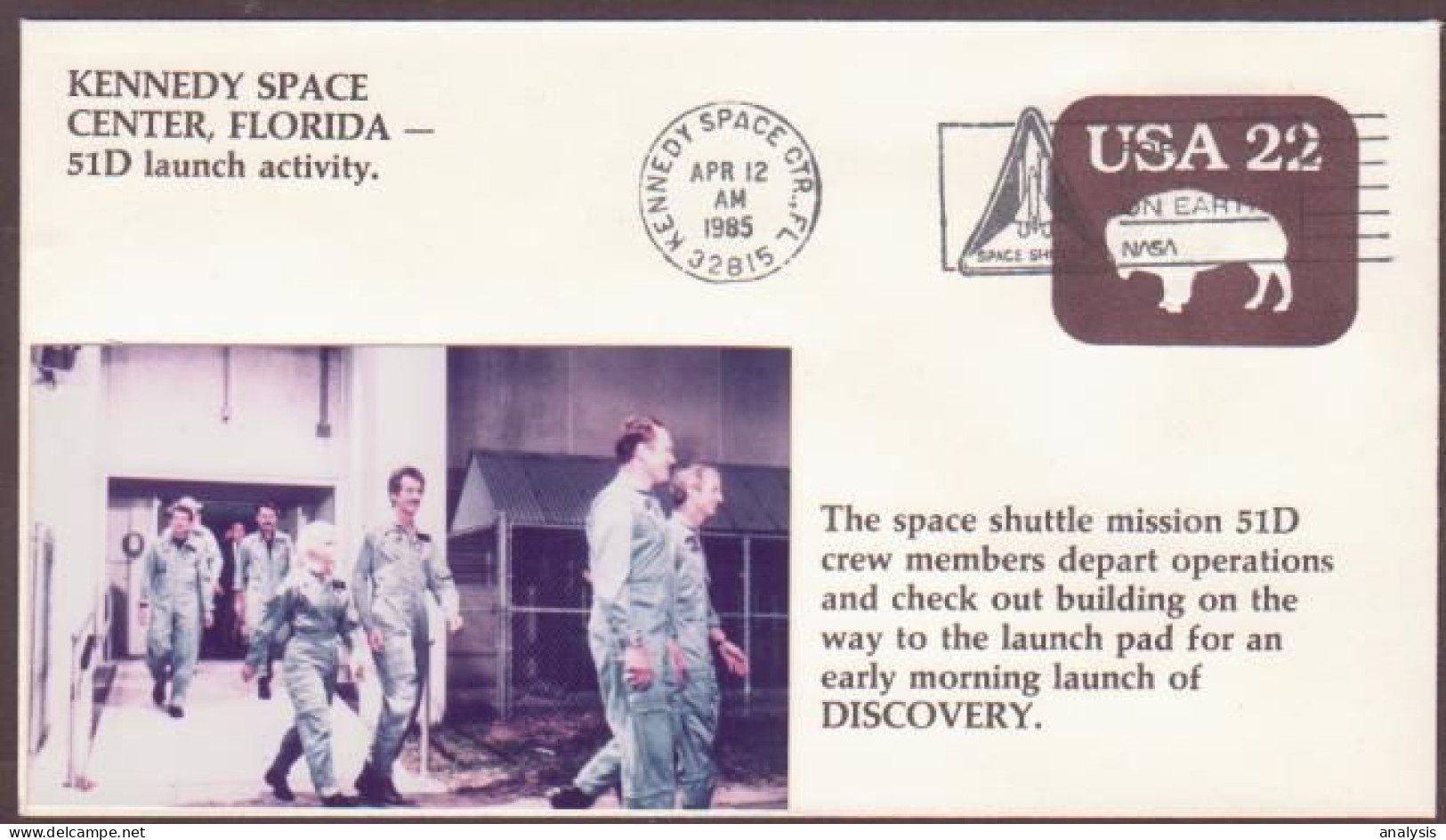 US Space Cover 1985. Discovery STS-51D Launch. KSC - United States