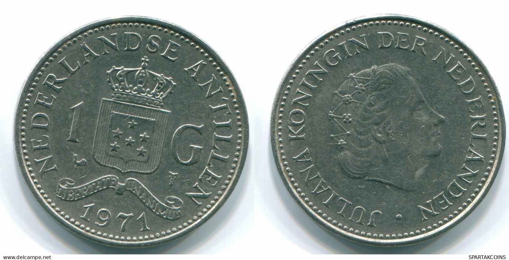 1 GULDEN 1971 ANTILLES NÉERLANDAISES Nickel Colonial Pièce #S11995.F.A - Antilles Néerlandaises