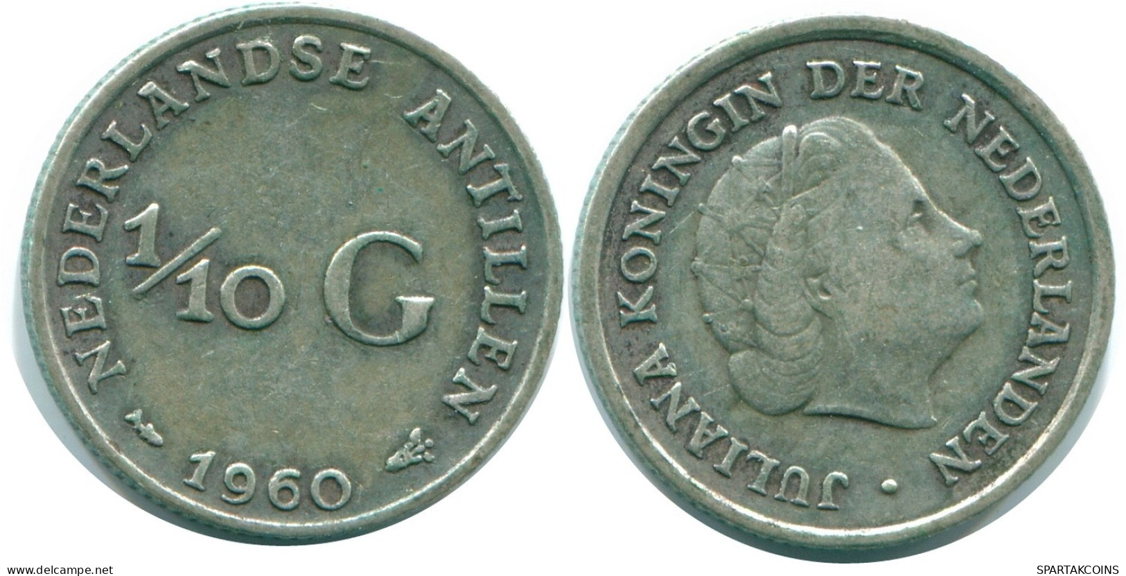 1/10 GULDEN 1960 ANTILLAS NEERLANDESAS PLATA Colonial Moneda #NL12312.3.E.A - Antilles Néerlandaises