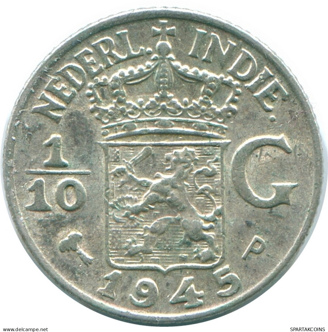 1/10 GULDEN 1945 P INDES ORIENTALES NÉERLANDAISES ARGENT Colonial Pièce #NL14112.3.F.A - Nederlands-Indië