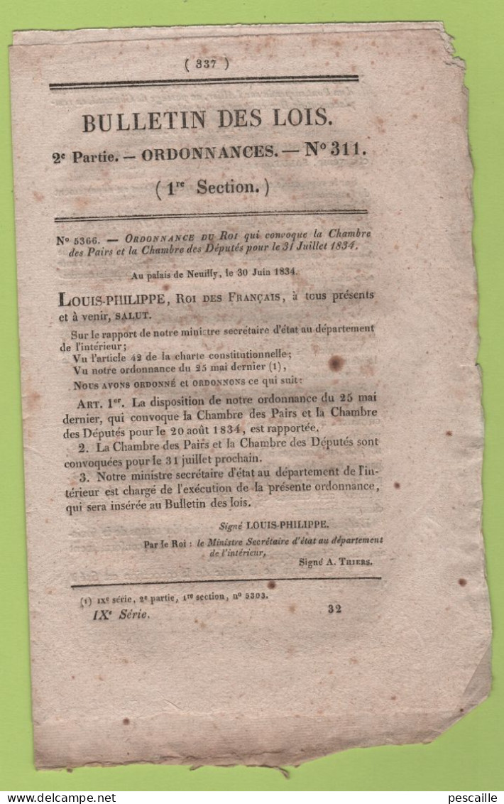 1834 BULLETIN DES LOIS - PONT SUR ALLIER VARENNES SAINT POURCAIN - PONT SUR LA LOIRE A DIGOIN - MONTPELLIER FACULTE - Decrees & Laws