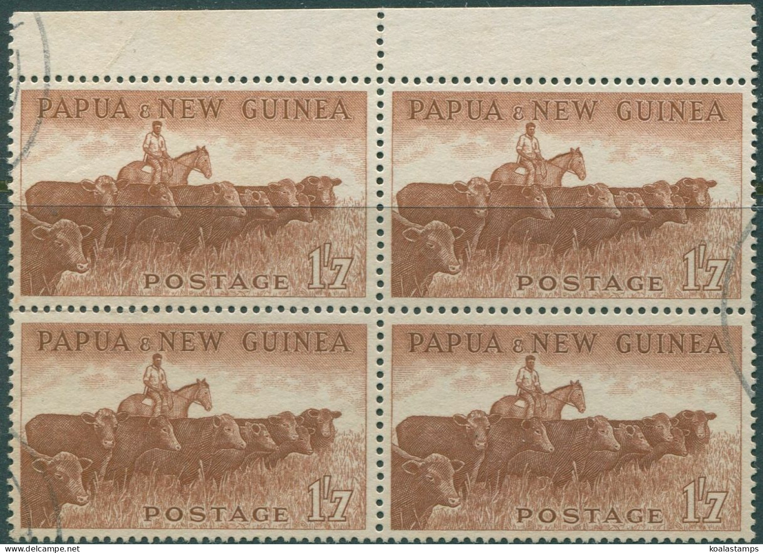 Papua New Guinea 1952 SG22 1/7d Red-brown Cattle Block FU - Papouasie-Nouvelle-Guinée