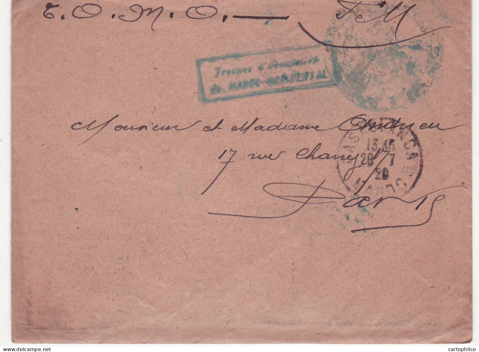 'Maroc Lettre 1920 Avec Cachet Troupes D''occupation Marc Occidental' - Briefe U. Dokumente