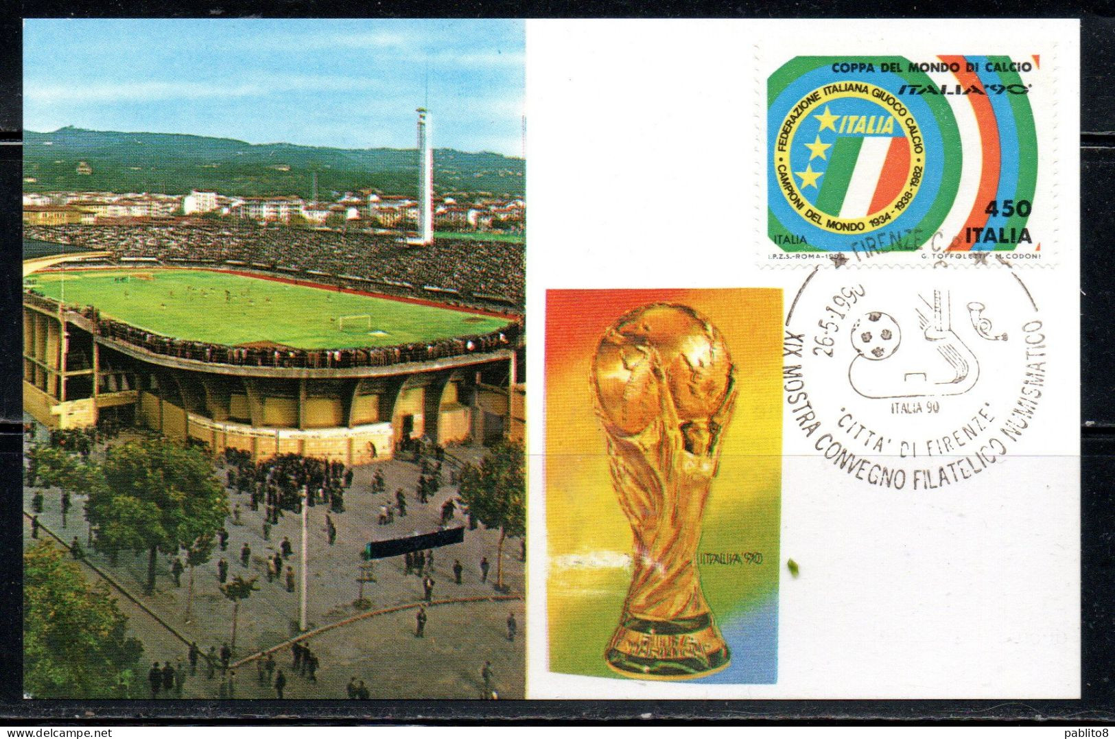 ITALIA 90 REPUBBLICA ITALY REPUBLIC 1990 COPPA DEL MONDO DI CALCIO ITALIA LIRE 450 MAXI MAXIMUM CARD CARTOLINA CARTE - Maximumkarten (MC)