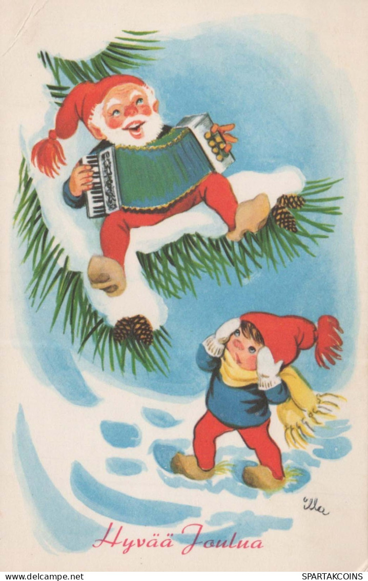 SANTA CLAUS Happy New Year Christmas GNOME Vintage Postcard CPSMPF #PKD855.A - Santa Claus