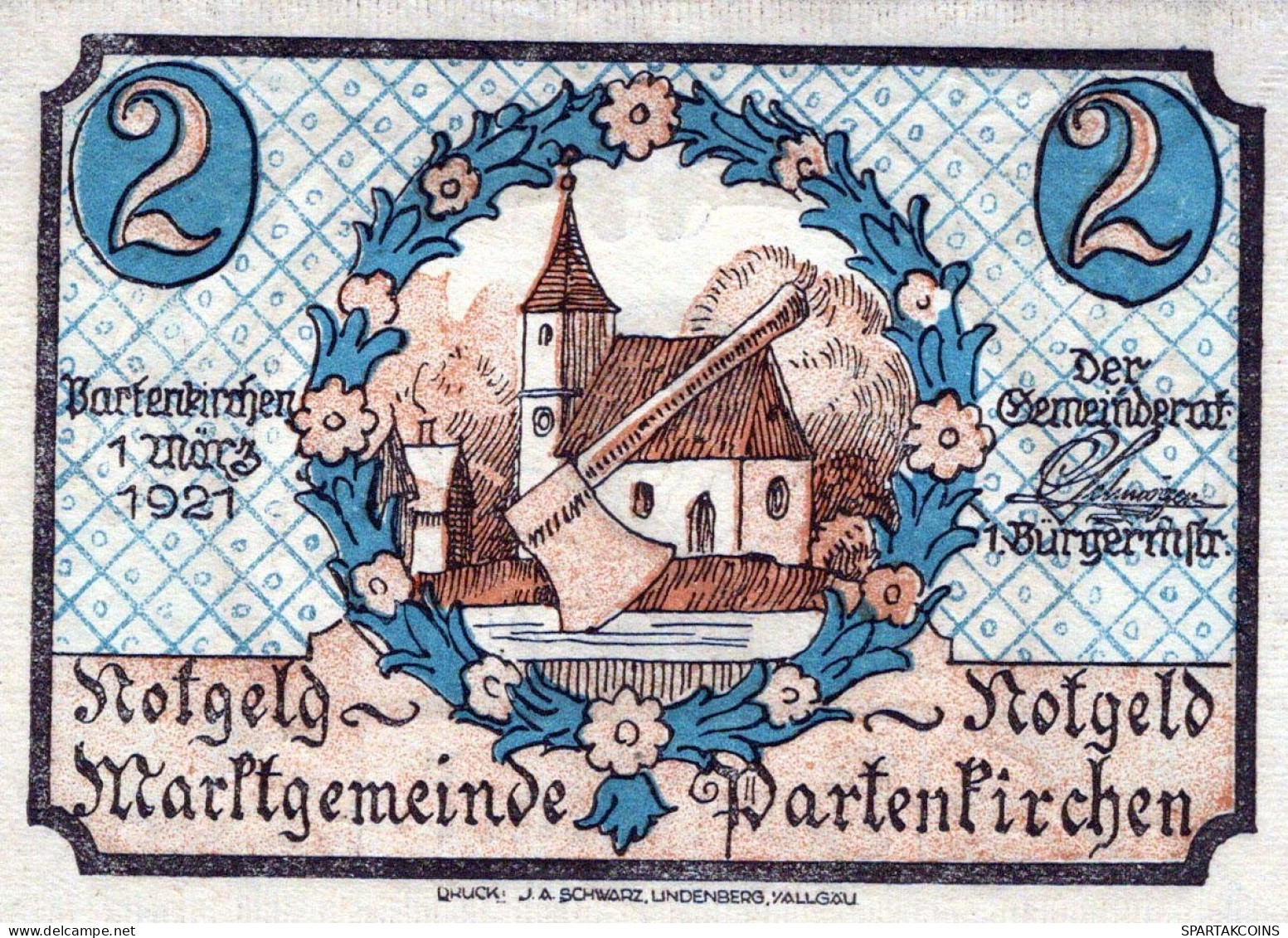 2 MARK 1921 Stadt PARTENKIRCHEN Bavaria UNC DEUTSCHLAND Notgeld Banknote #PB479 - [11] Local Banknote Issues