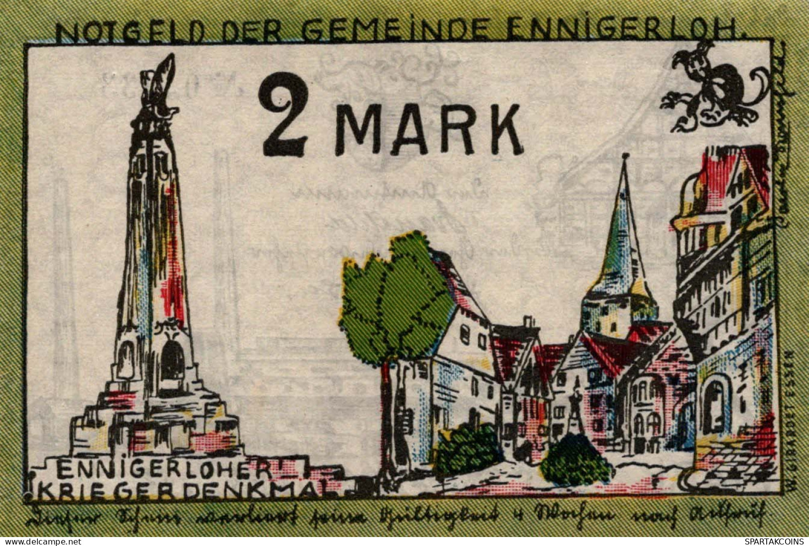 2 MARK 1921 Stadt ENNIGERLOH Westphalia UNC DEUTSCHLAND Notgeld Banknote #PB257 - Lokale Ausgaben