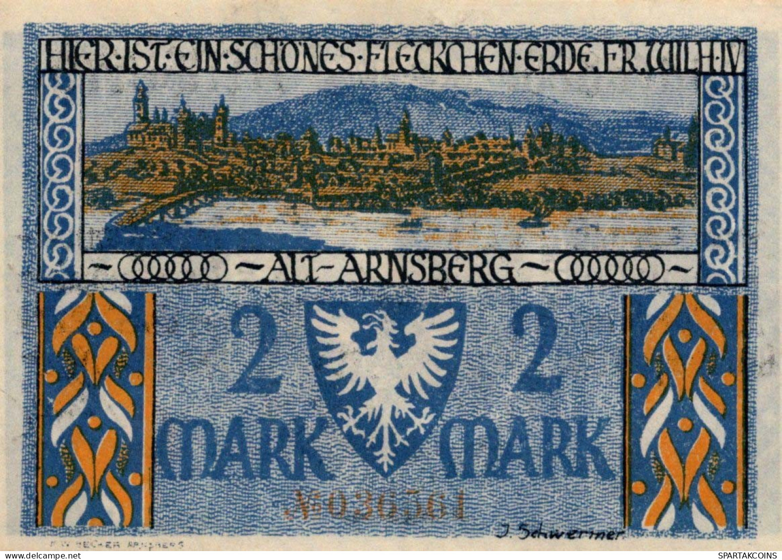 2 MARK 1921 Stadt ARNSBERG Westphalia DEUTSCHLAND Notgeld Banknote #PF434 - Lokale Ausgaben