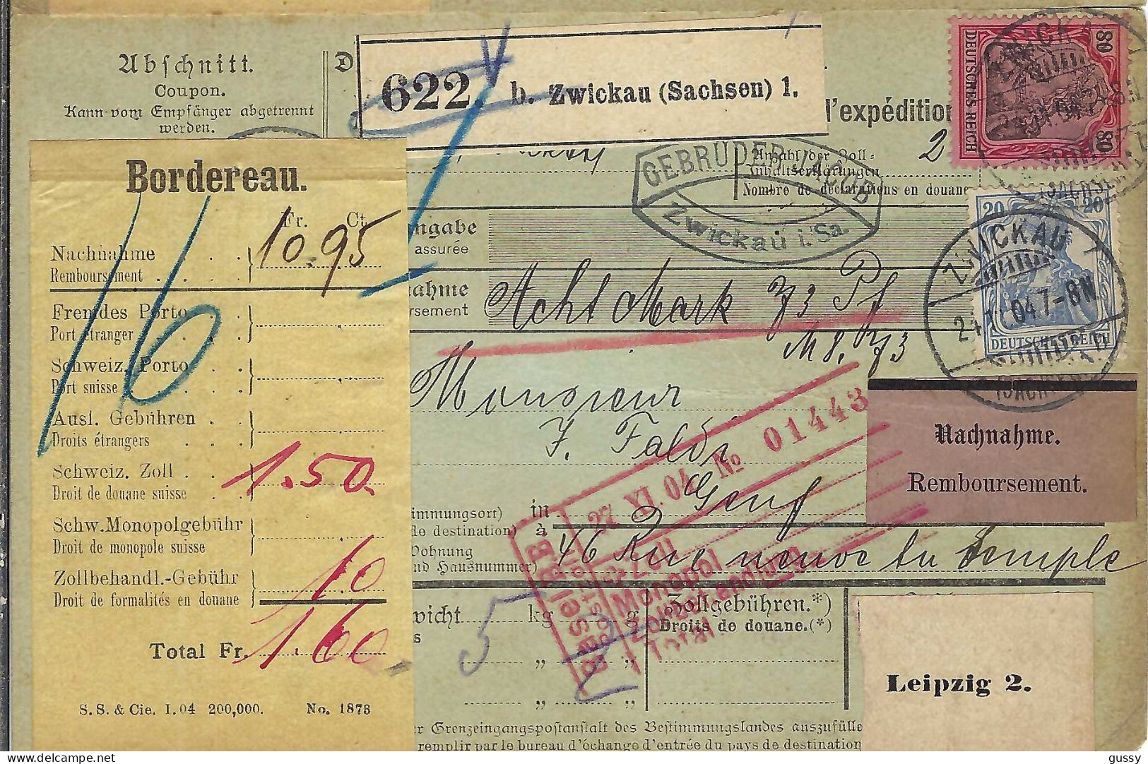 ALLEMAGNE Ca.1904: Bulletin D'Expédition CR De Zwickau Pour Genève (Suisse) - Brieven En Documenten
