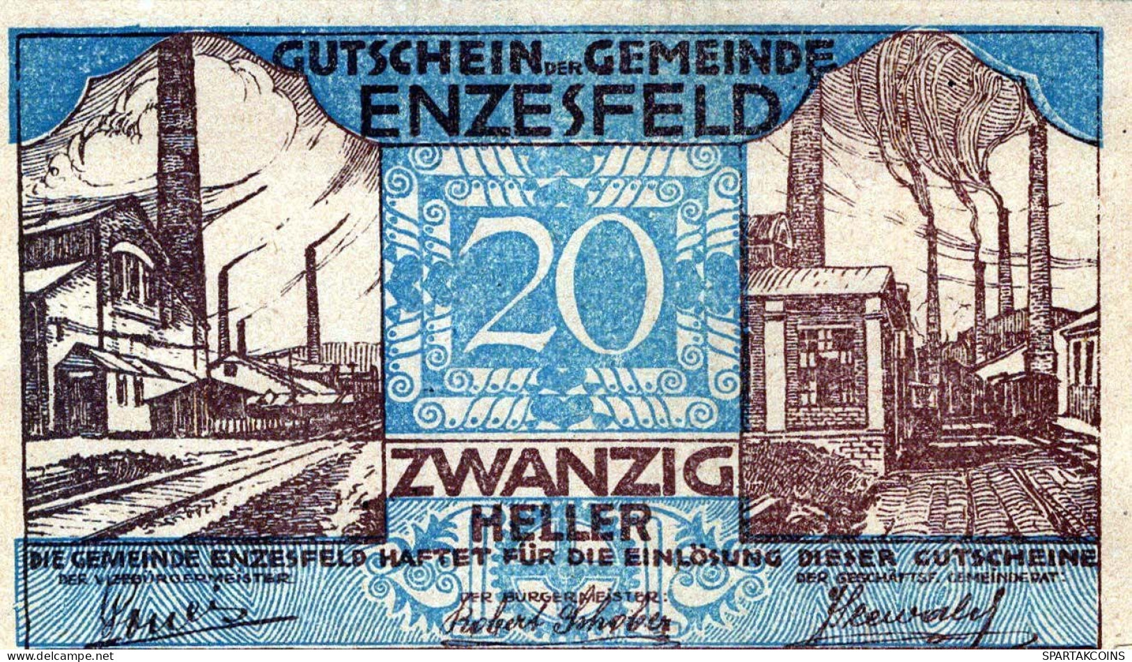 20 HELLER 1920 Stadt ENZESFELD Niedrigeren Österreich Notgeld Banknote #PE940 - Lokale Ausgaben