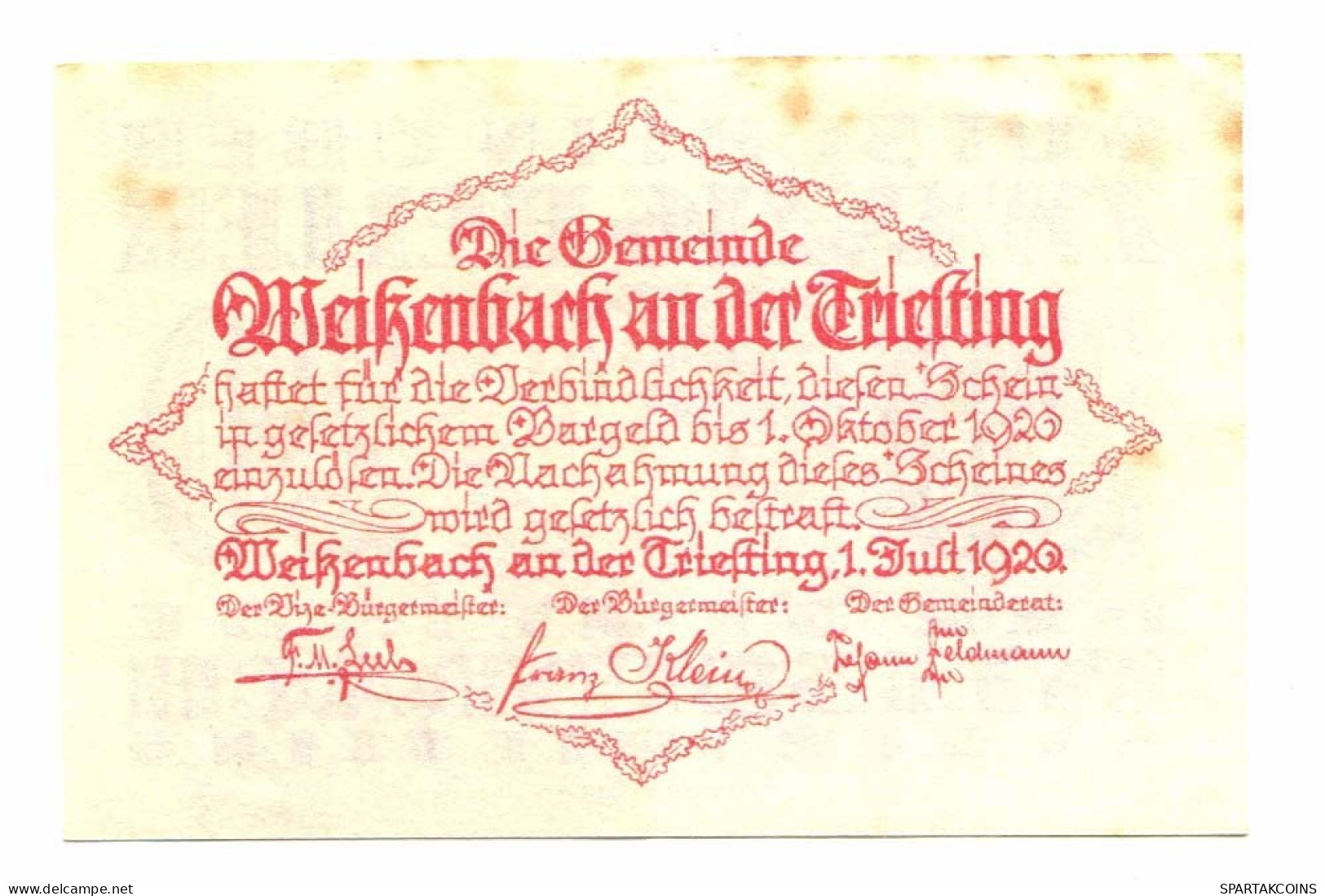 20 Heller 1920 WEISENBACH Österreich UNC Notgeld Papiergeld Banknote #P10434 - [11] Emisiones Locales