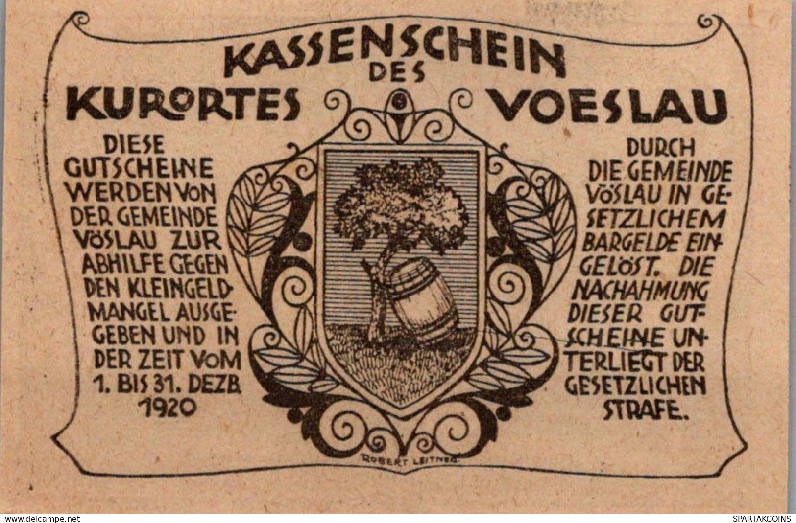 20 HELLER 1920 Stadt VoSLAU Niedrigeren Österreich UNC Österreich Notgeld #PH081 - Lokale Ausgaben