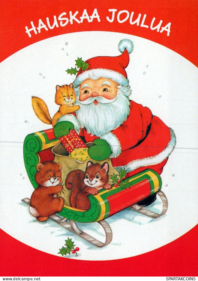 PAPÁ NOEL Animales NAVIDAD Fiesta Vintage Tarjeta Postal CPSM #PAK716.ES - Santa Claus