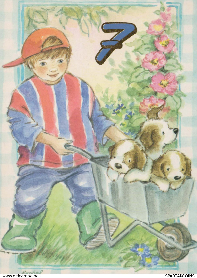 FELIZ CUMPLEAÑOS 7 Año De Edad NIÑO NIÑOS Vintage Tarjeta Postal CPSM Unposted #PBU056.ES - Compleanni