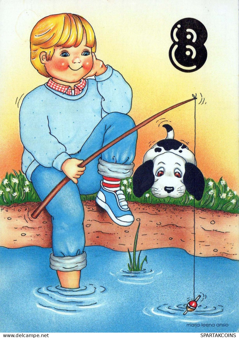 FELIZ CUMPLEAÑOS 8 Año De Edad NIÑO NIÑOS Vintage Tarjeta Postal CPSM #PBT995.ES - Verjaardag