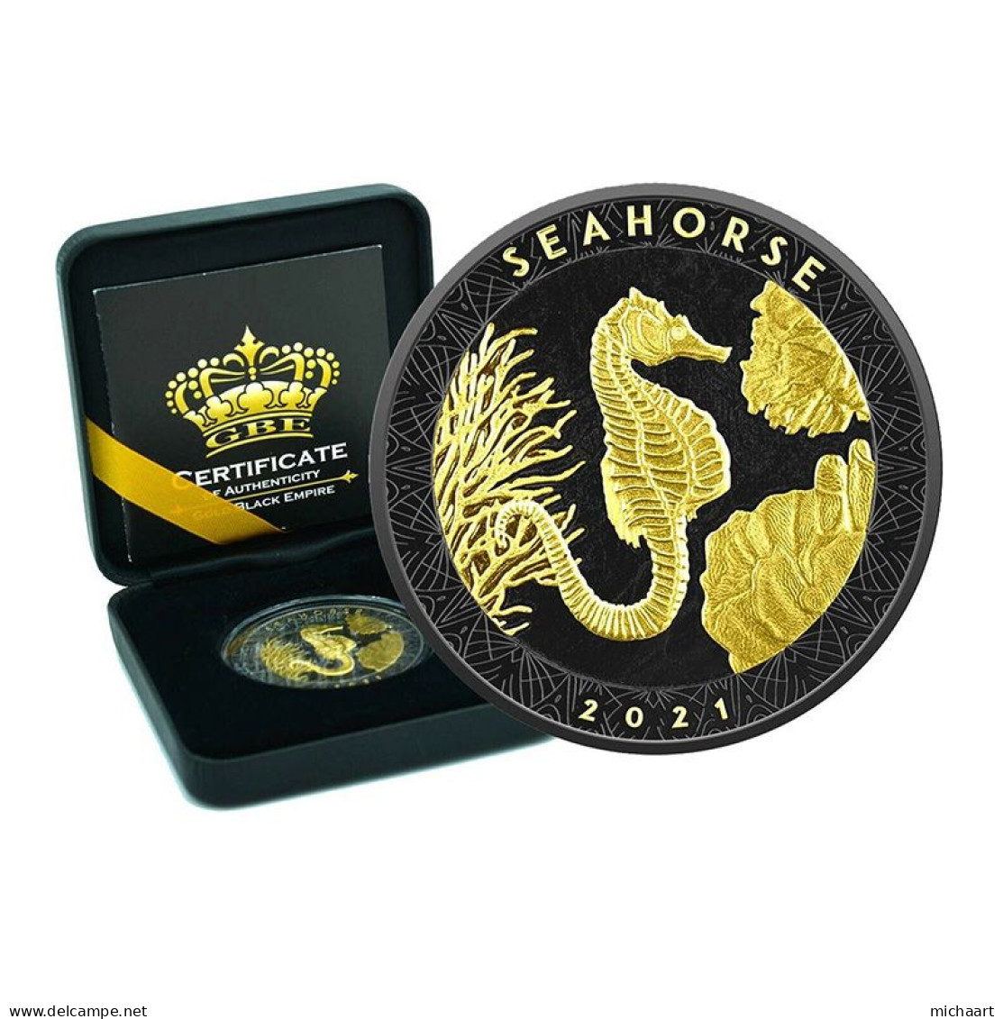 Samoa 2 Tala 2021 Seahorse Silver Coin 1 Oz Gold Black Empire Ruthenium 03201 - Samoa