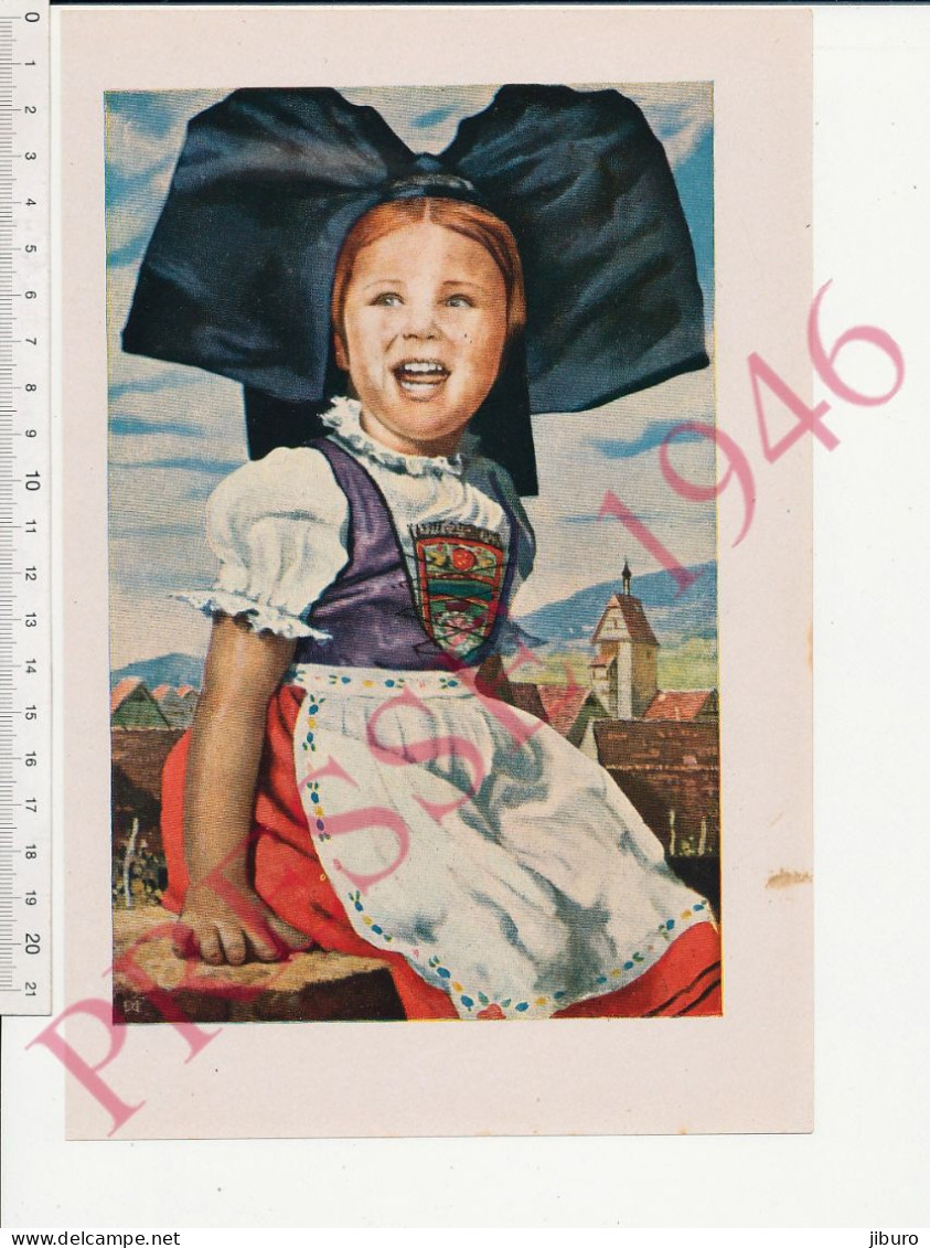 Gravure Colorisée 1946 Format 24 X 16 Cm Jeune Alsacienne En Costume Alsace Coiffe Enfant - Ohne Zuordnung