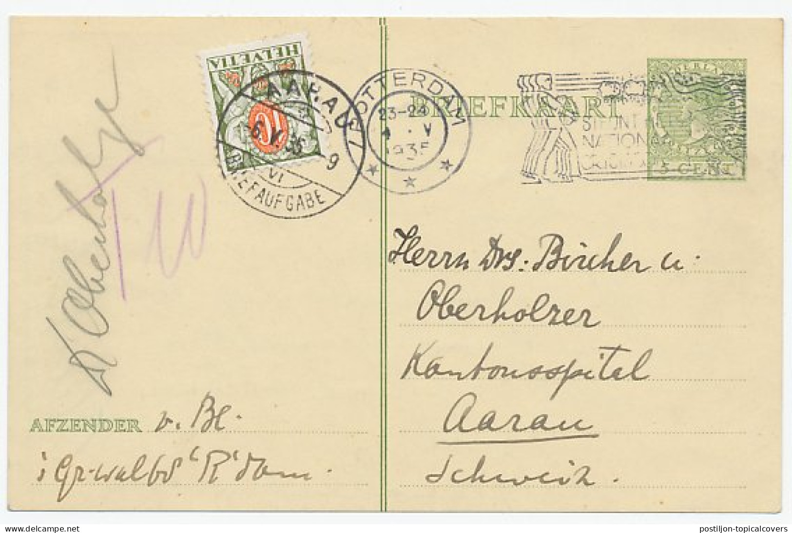 Briefkaart Rotterdam - Zwitserland 1935 - Beport - Ohne Zuordnung