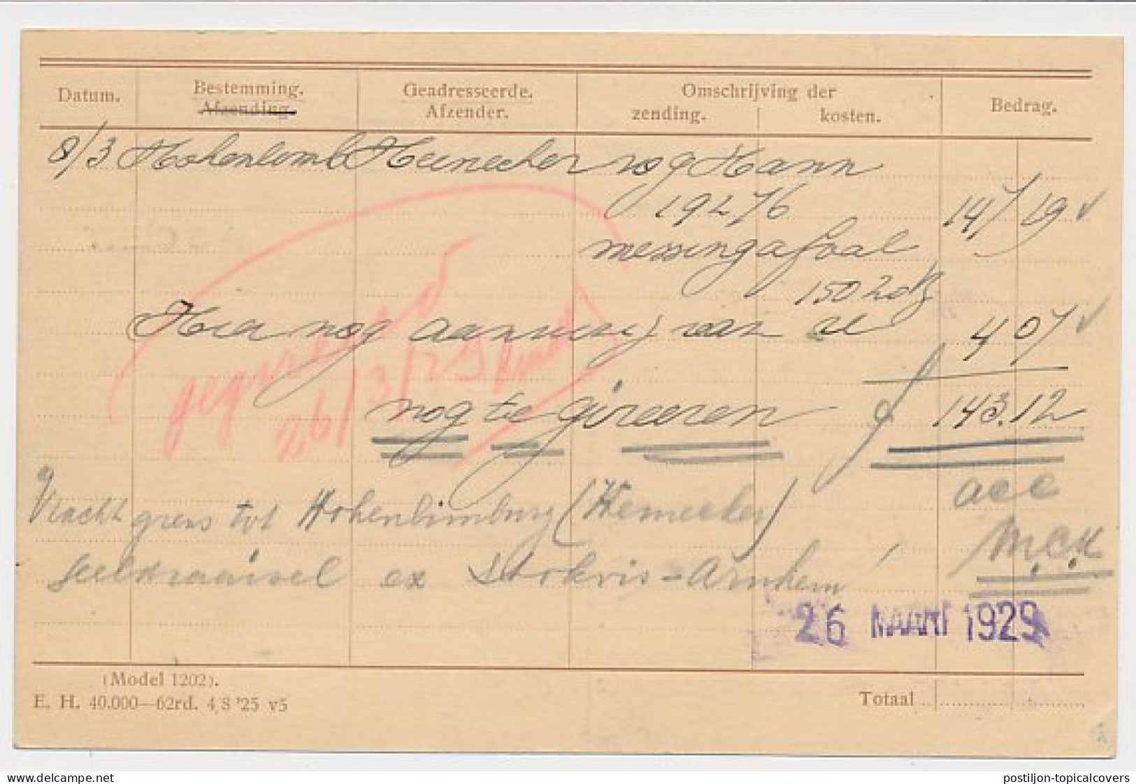 Spoorwegbriefkaart G. NS218 F - Arnhem - Rotterdam 1929 - Postal Stationery