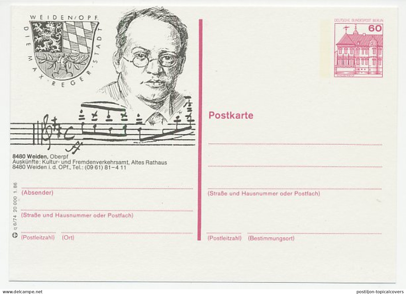 Postal Stationery Germany / Berlin 1986 Max Reger - Composer - Muziek