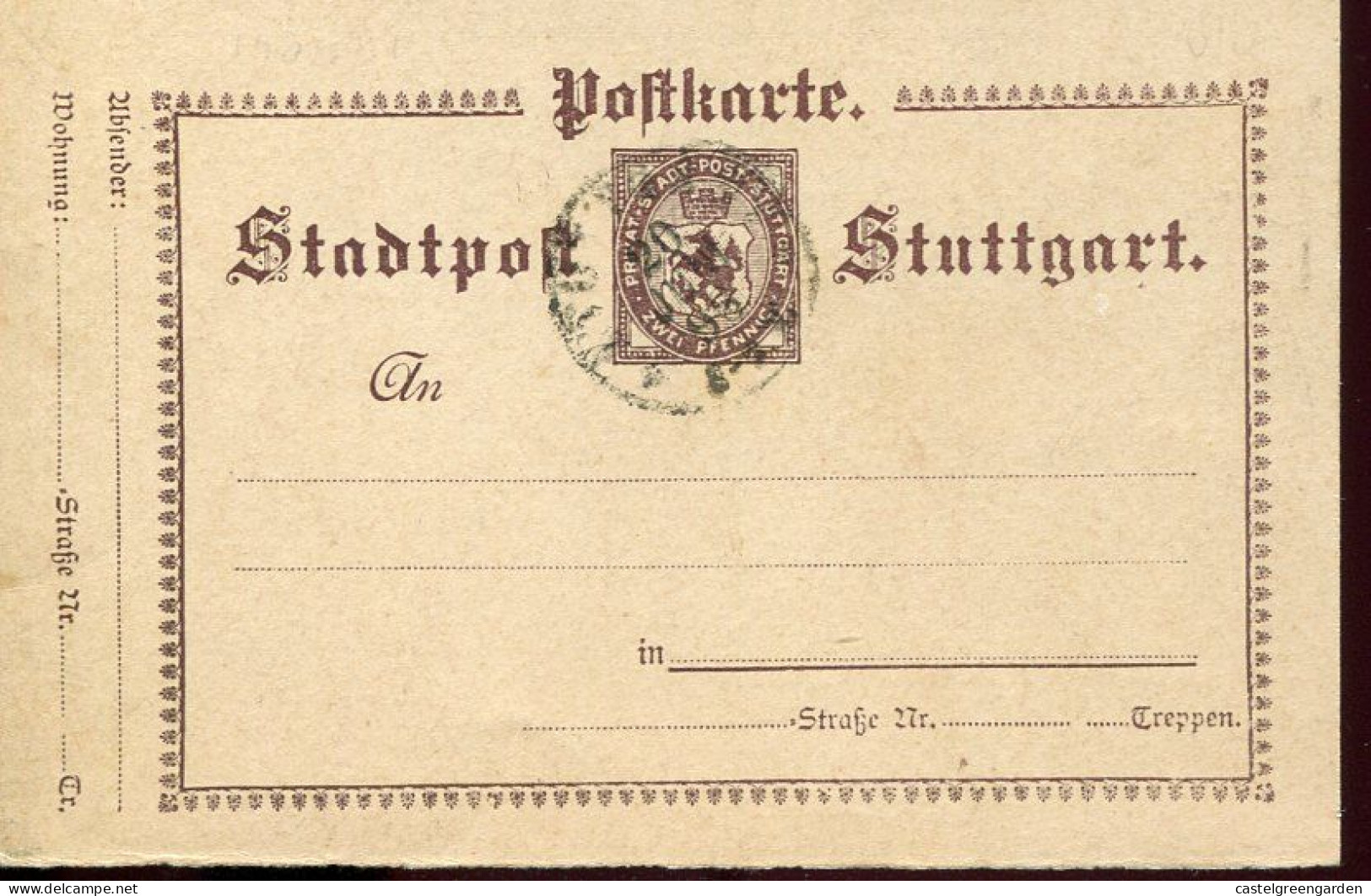 X0579 Germany 2 Pf Postcard Privat Stadtpost Stuttgart 1895 Gruss Von Der Brauerei Ges. Esslingen, Biere Bier Beer - Entiers Postaux