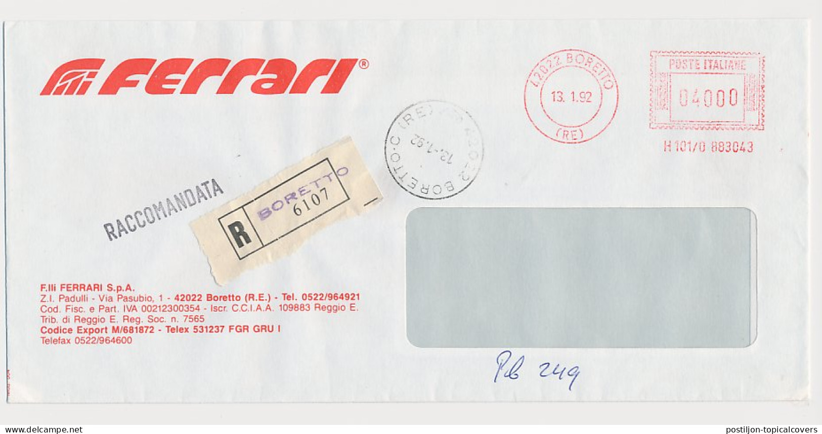 Registered Meter Cover Italy 1992 Ferrari  - Auto's