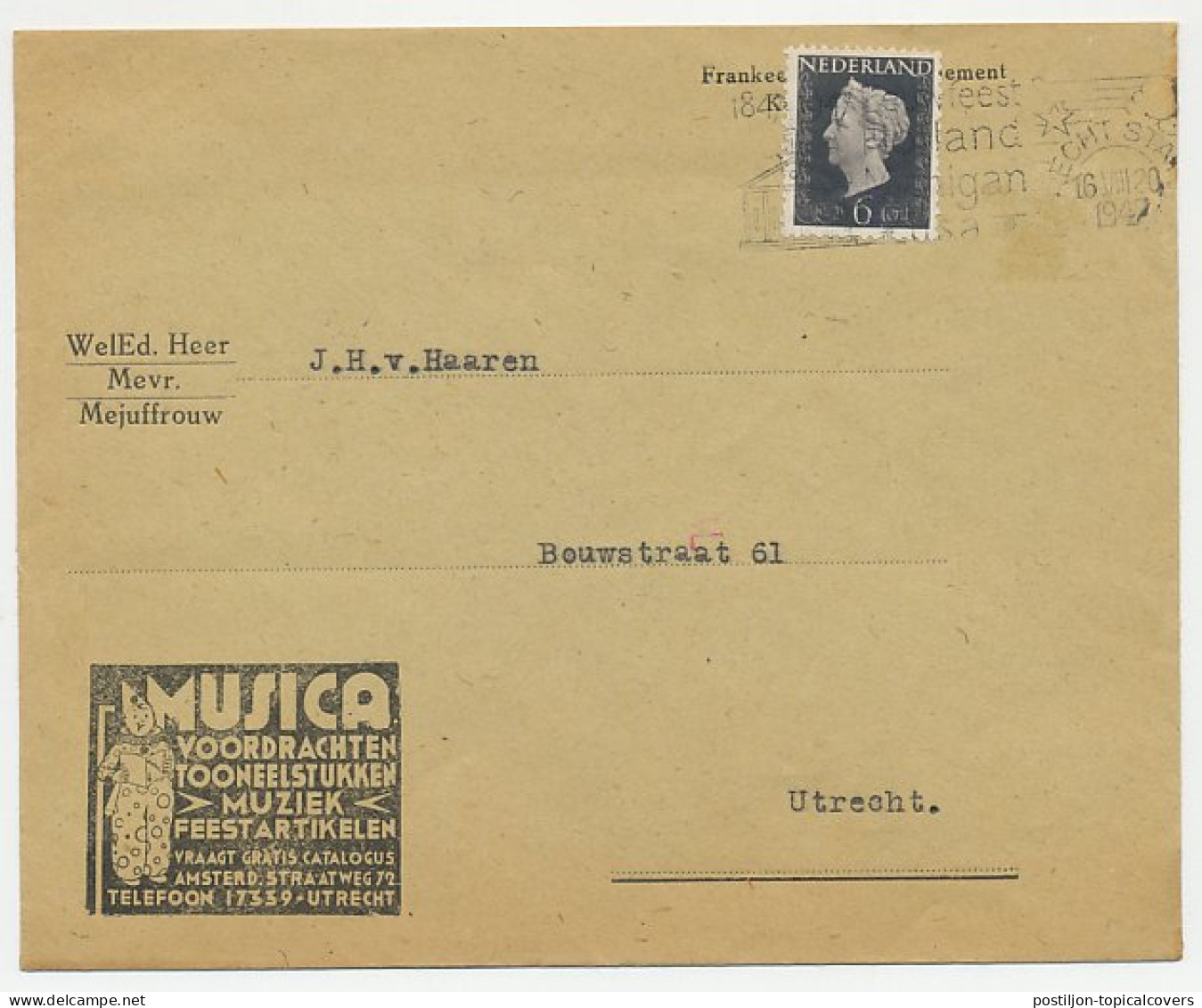 Firma Envelop Utrecht 1947 - Musica / Voordrachten / Toneel - Ohne Zuordnung