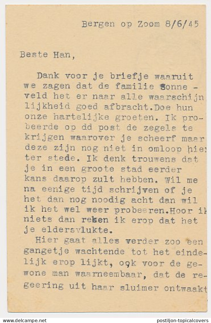 Briefkaart G. 276 A / Bijfrank. Bergen Op Zoom 1945 - ( Open 4 ) - Ganzsachen