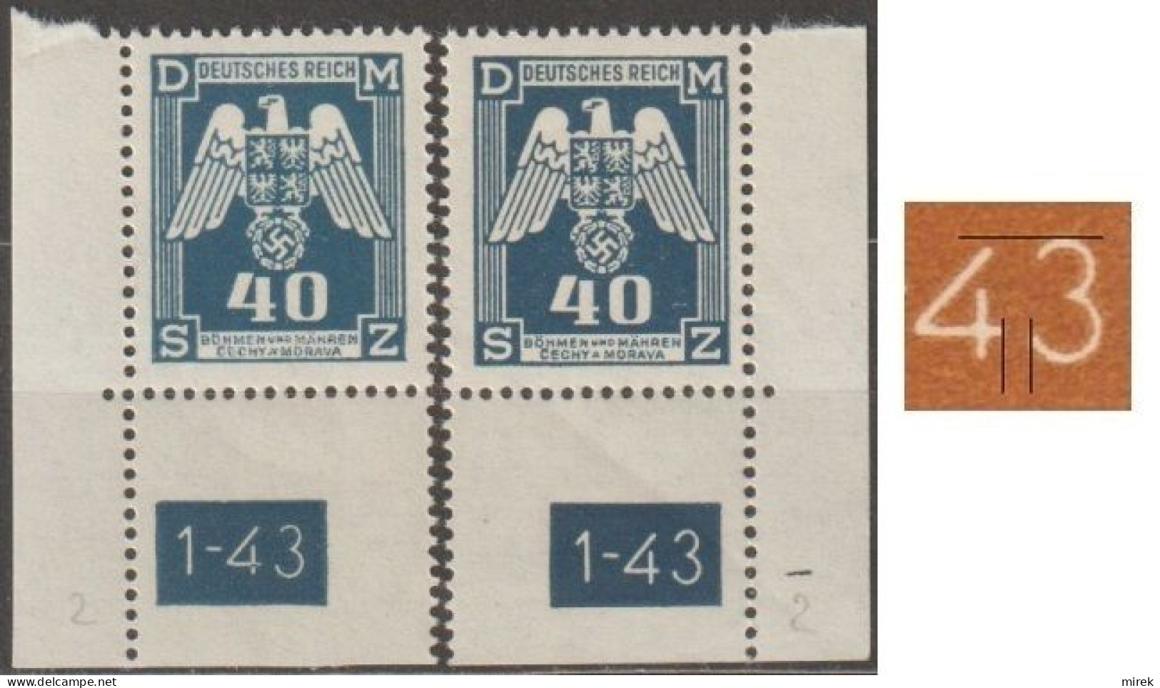 027/ Pof. SL 14, Corner Stamps, Plate Number 1-43, Type 2, Var. 2 - Ongebruikt