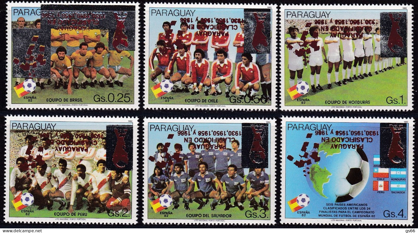 Paraguay, 1989, 4381/86, MNH **. Fußball-WM, Aufdruck, World Cup, Italy. Imprint Red/silver, Upside Down Overprint - 1990 – Italië