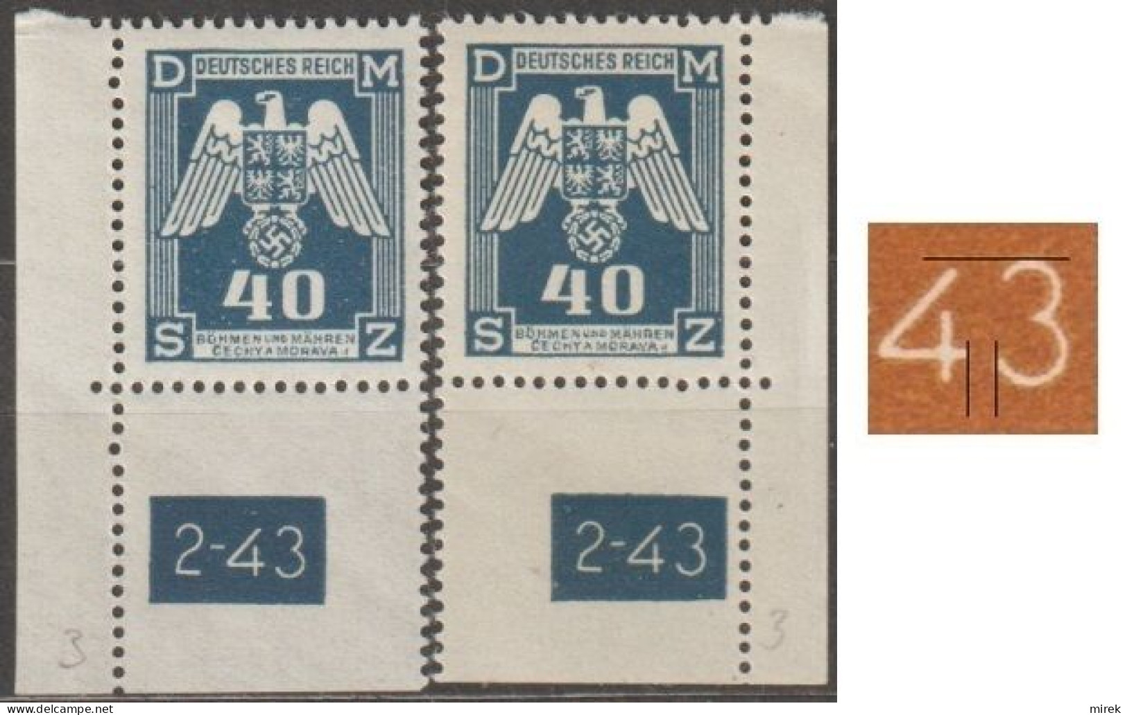 027a/ Pof. SL 14, Corner Stamps, Plate Number 2-43, Type 2, Var. 3 - Ungebraucht