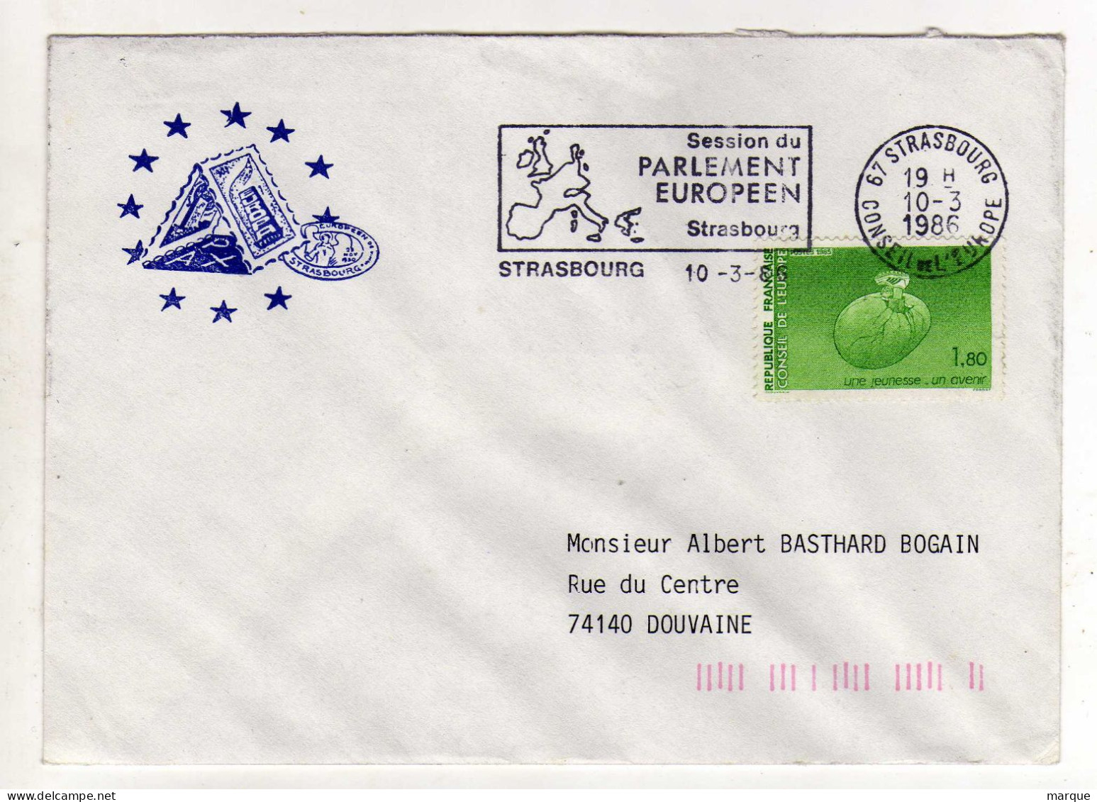 Enveloppe FRANCE Oblitération Session Du Parlement Européen STRASBOURG 10/03/1986 - Maschinenstempel (Werbestempel)