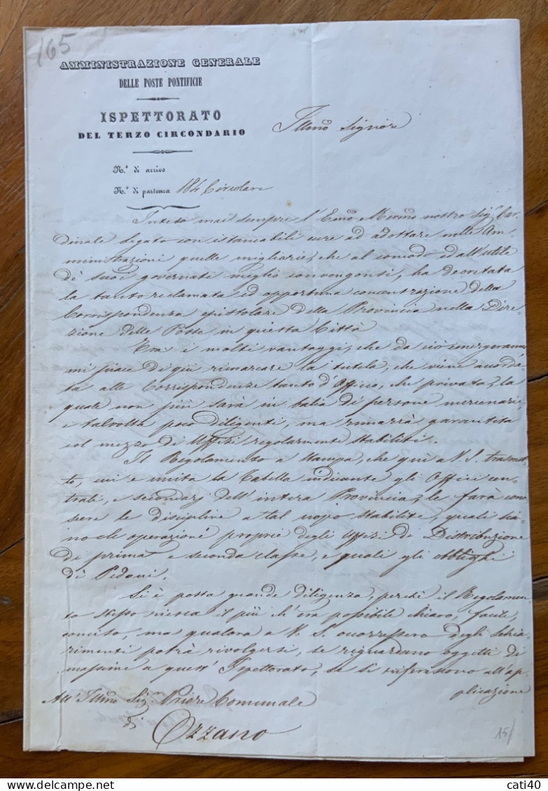 POSTE PONTIFICIE AMMINISTRAZIONE GENERALE - MIGLIORAMENTI SERVIZIO  CORRISPONDENZE..BOLOGNA PER OZZANO IL 13/giugno 1846 - Historical Documents