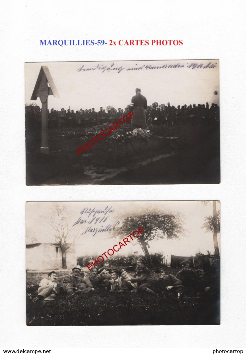 MARQUILLIES-59-Enterrement-2x CARTES PHOTOS Allemandes-GUERRE 14-18-1 WK-MILITARIA- - Other & Unclassified