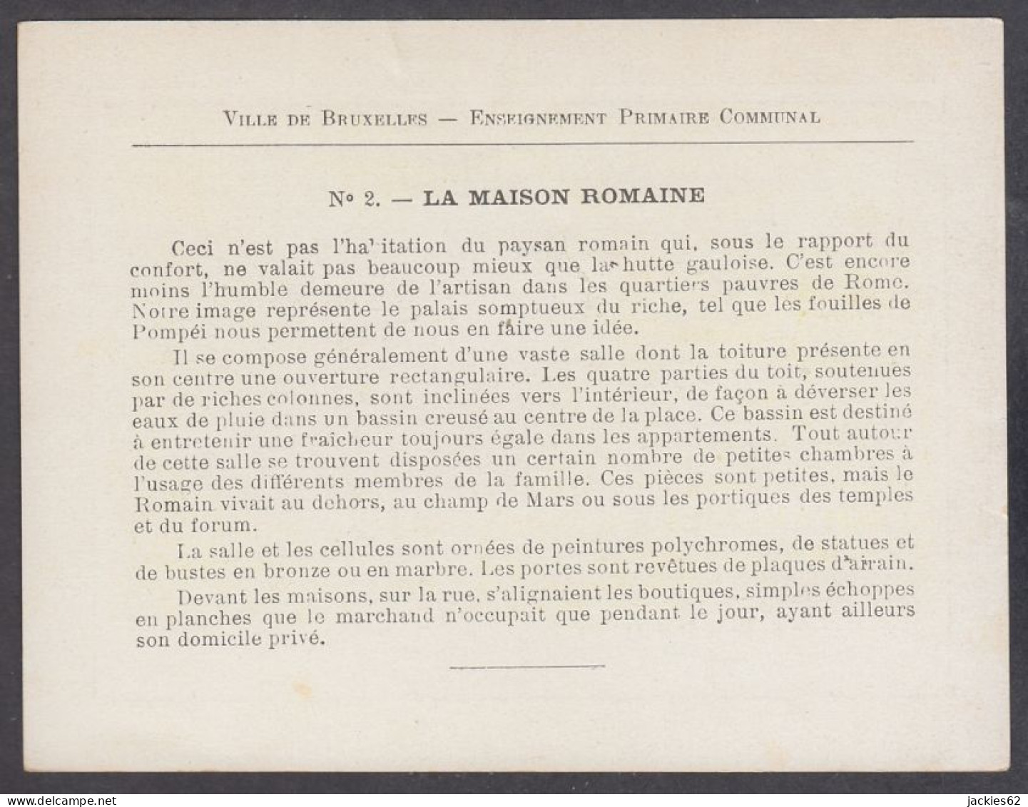 130127/ Ville De Bruxelles, Ens. Primaire Communal, Récompense N°2, *La Maison Romaine* - Andere & Zonder Classificatie