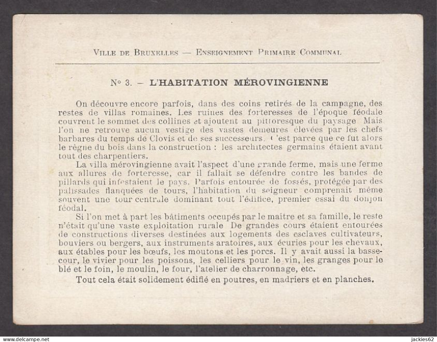 130128/ Ville De Bruxelles, Ens. Primaire Communal, Récompense N°3, *L'Habitation Mérovingienne*  - Andere & Zonder Classificatie