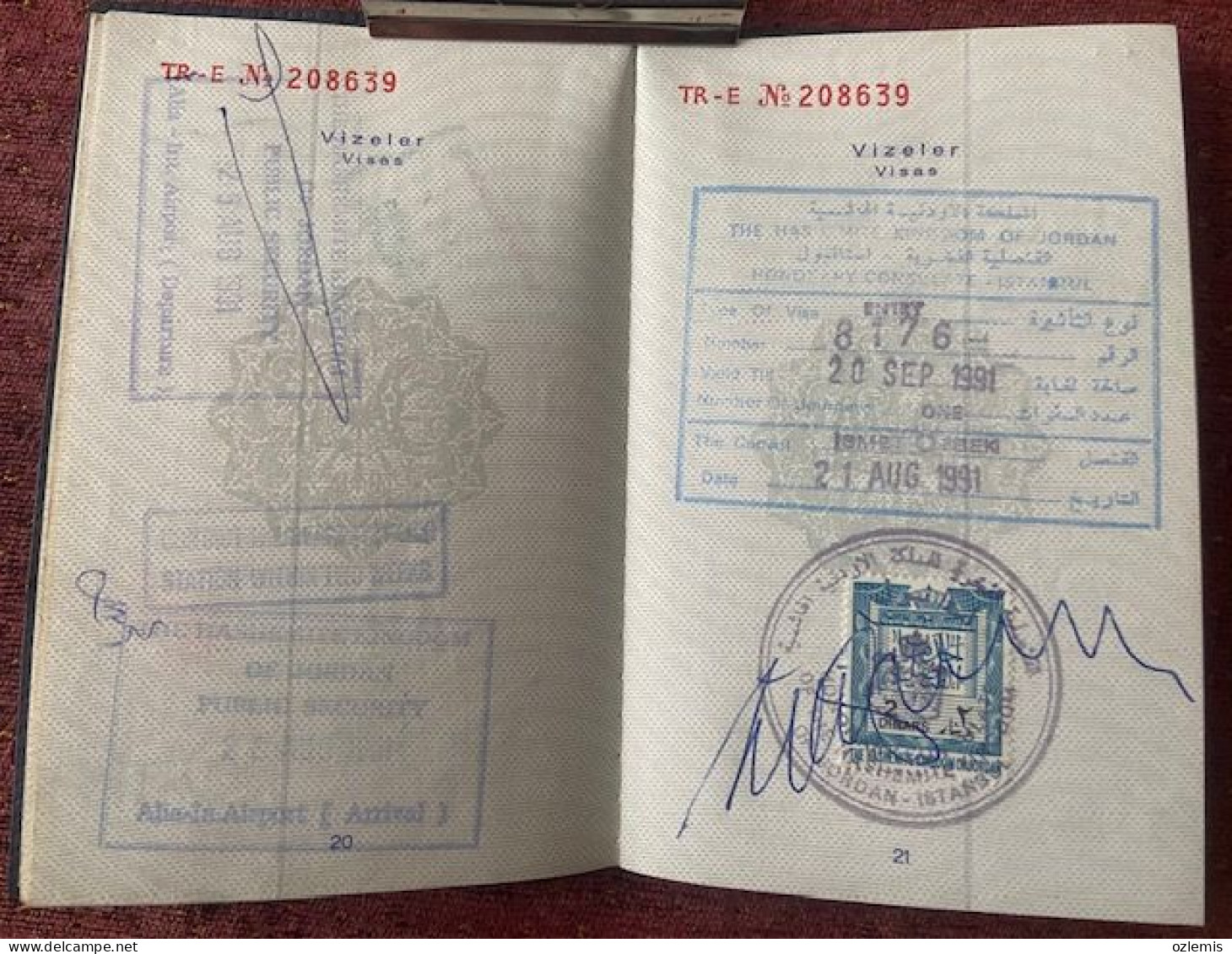 PASSPORT  PASSEPORT, 1989 ,USED,DEUTSCHLAND,SUISSE,FRANCE,JORDAN,ESPANA,MAGYAR,VİSA AND FISCAL