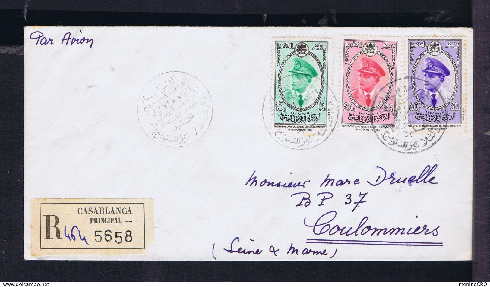 Gc8597 MAROC "30th Ann. Couronnement" King 18-XI-1957 Fdc Mailed Casablanca »Coulommieres  FR - Autres & Non Classés